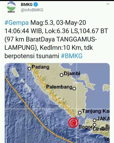 Gempa Bumi Di Tanggamus Lampung Tidak Berpotensi Sunami