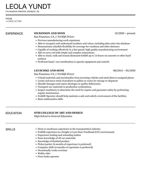 Forklift Resume Sample