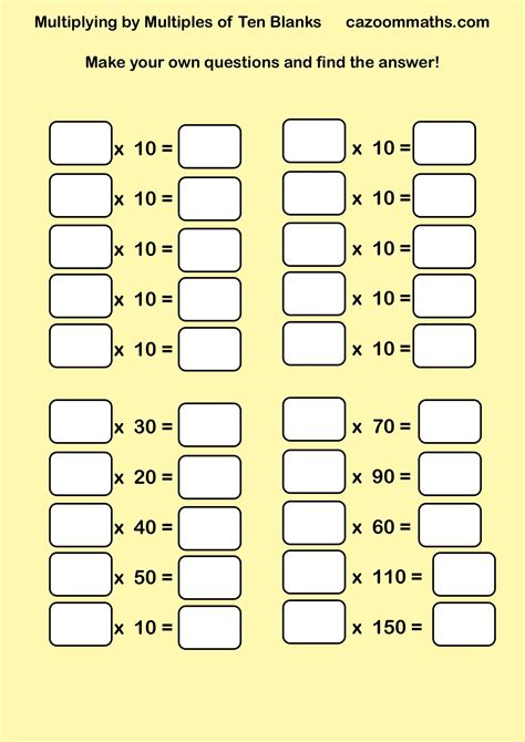 Multiplying By Ten Blanks Free Teaching Resources