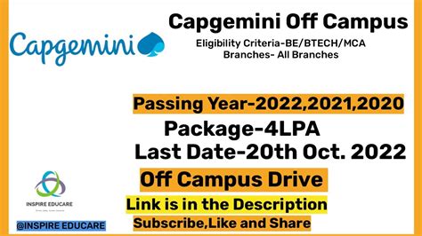 Capgemini Off Campus Drive Batch Eligible