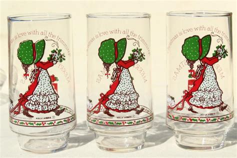 Holly Hobbie Christmas Drinking Glasses 8 Vintage Coca Cola Glasses