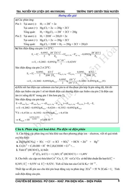 8 CĐ PIN ĐIỆN HÓA ĐIỆN PHÂN PƯ OXI HÓA KHỬ LUYỆN NGUYỄN Page 5