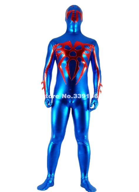 Free Shipping Classic Adult Blue And Red Shiny Metallic Spiderman