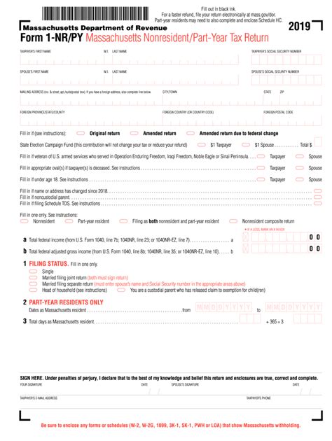 2019 Form MA DoR 1 NR PY Fill Online Printable Fillable Blank