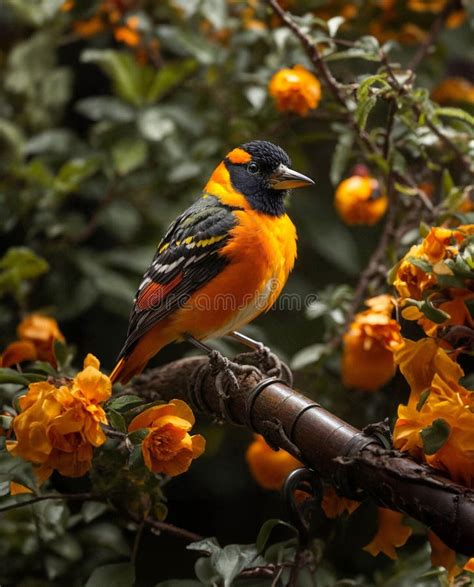 AI Generated Illustration Of A Yellow Baltimore Oriole Perched On A