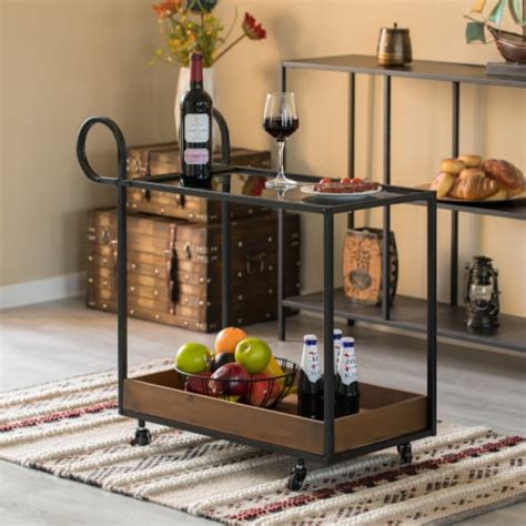 Wine Bar Serving Cart With Rolling Wheels And Handles For Dining Living Room Or Entryway One