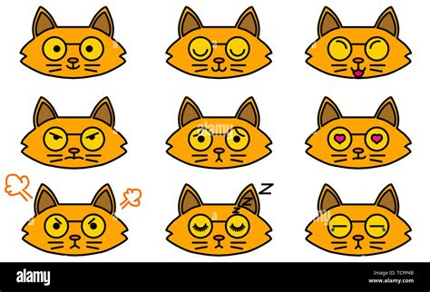 Cute Cartoon Kitten Icons Set Stock Photo Alamy