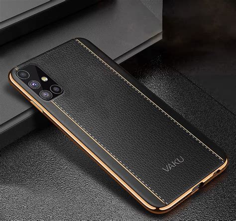 Vaku ® Samsung Galaxy M51 Vertical Leather Stitched Gold Electroplated ...