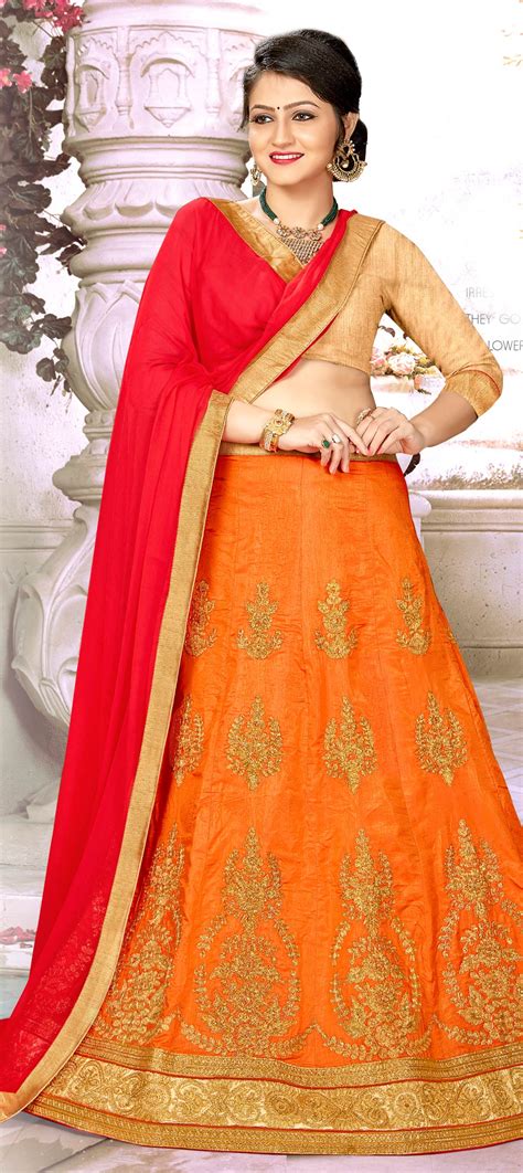 Engagement Mehendi Sangeet Reception Orange Color Satin Silk Silk