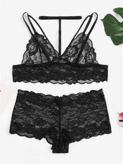 Romwe Plus Floral Lace Lingerie Set With Thong Artofit