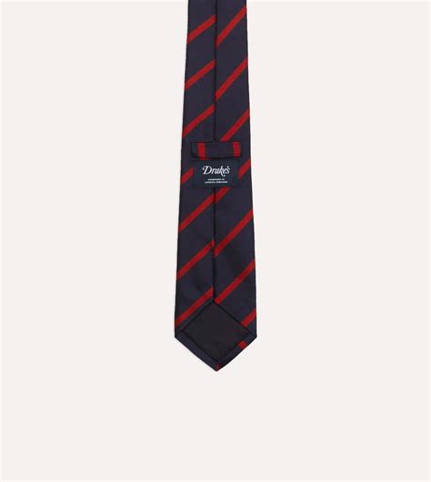 Navy And Red Stripe Repp Silk Tie Drakes