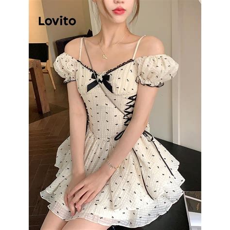 Lovito Casual Ditsy Floral Bow Lace Up Dress For Women Lna