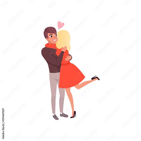 Young Man And Woman Characters In Love Hugging Happy Romantic Loving