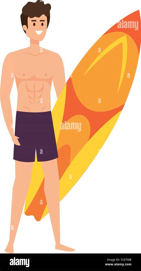 Young Man With Swimsuit And Surfboard Stock Vector Image And Art Alamy