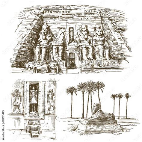 Vettoriale Stock Egyptian Monuments Abu Simbel Temple Of Rameses Ii