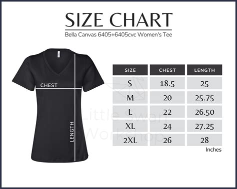 Bella Canvas 6405 6405cvc Size Chart Bella Canvas V Neck Etsy