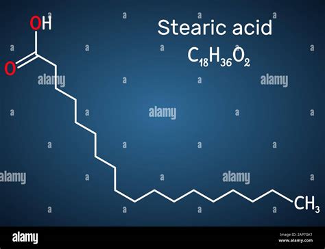 Stearic Acid Octadecanoic Saturated Fatty Acid Molecule Structural Chemical Formula On The