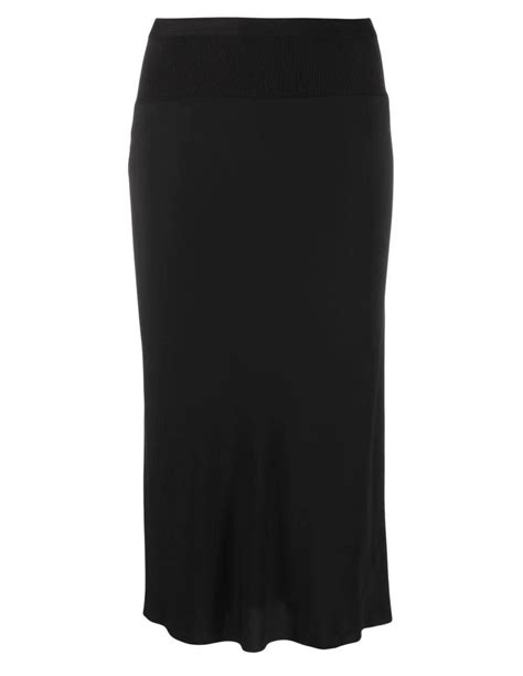 Jupe Midi Rick Owens Asym Trique Ourlet Contrastant Noir