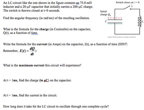 Solved An Lc Circuit Like The One Shown In The Figure Chegg