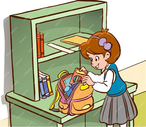 Premium Vector | Cute little girl preparing to go to school cartoon ...
