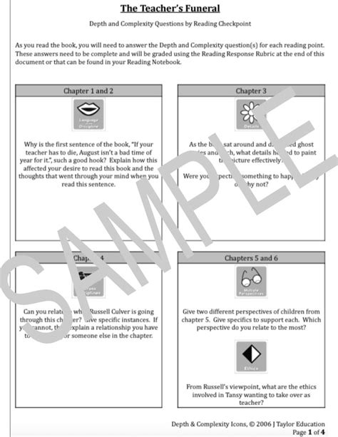 The Teacher S Funeral Reading Response With Depth And Complexity 4th 8th Grade The Center