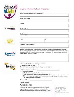 Fillable Online Auction Donation Form Tennis Manitoba Fax Email Print