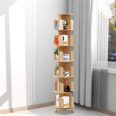 Miumaeov Tier Rotating Bookshelf Bookcase Storage Rack Floor Standing