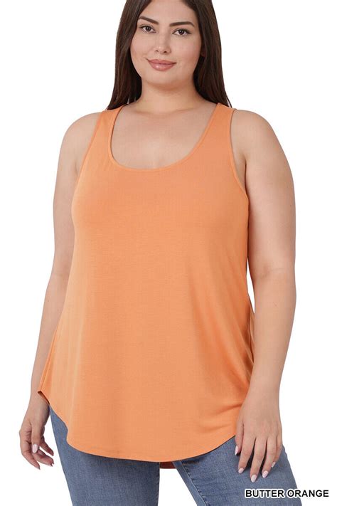 1xl 2xl 3xl Women Plus Size Round Neck Dolphin Hem Tank Top Soft