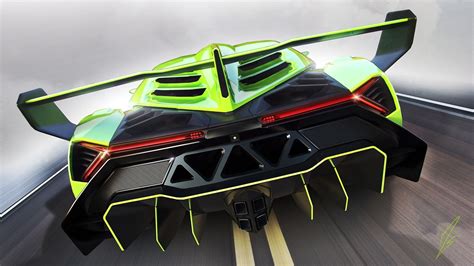 HD Wallpaper Lamborghini Veneno Green Supercar Back View Auto