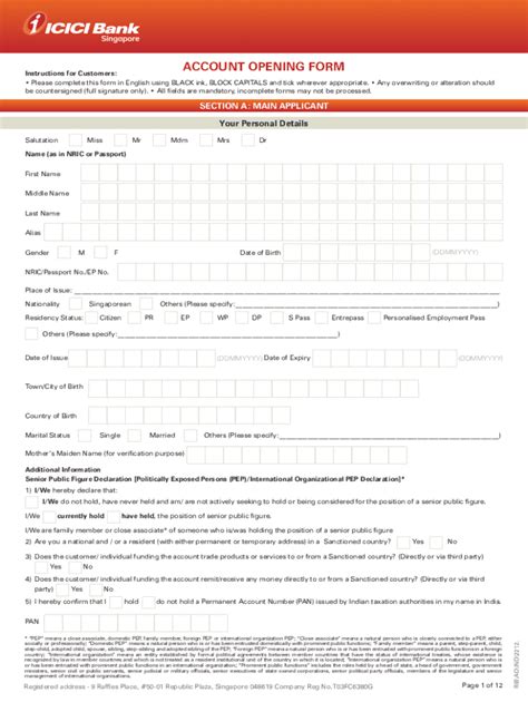 Fillable Online Account Opening Form For Individuals Pdf Free