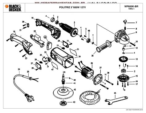 VISTA EXPLODIDA PEÇAS P LIXADEIRA POLITRIZ WP600K BR TIPO 1 110V