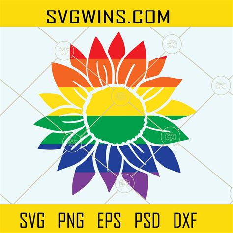 Lgbt Rainbow Sunflower Svg Love Is Love Svg Rainbow Sunflower Svg