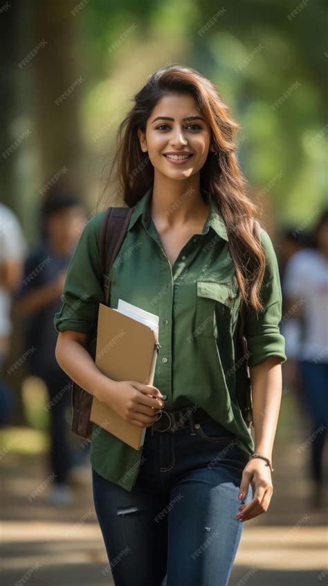 Premium Photo Young Indian College Girl Holding Backpack And Books And Giving Happy Expression