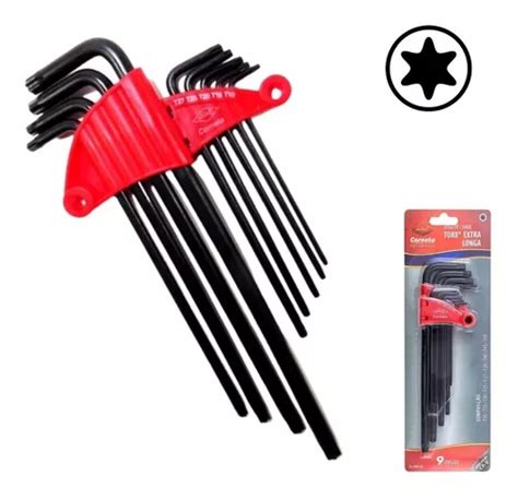 Jogo Chave Torx Torque Extra Longa T10 A T50 9pçs Corneta