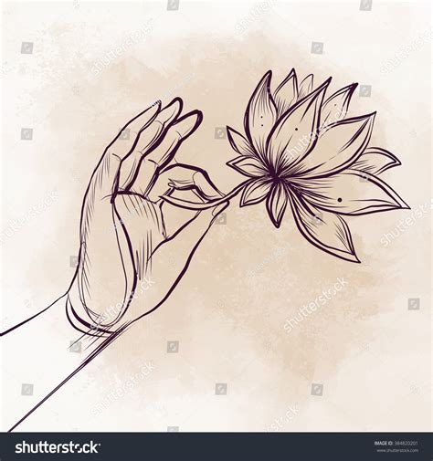 Lord Buddhas Hand Holding Lotus Flower Stock Vector