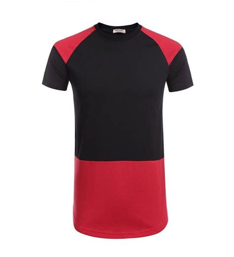 Men Fashion Contrast Color Patchwork Short Sleeve T Shirt Black Red