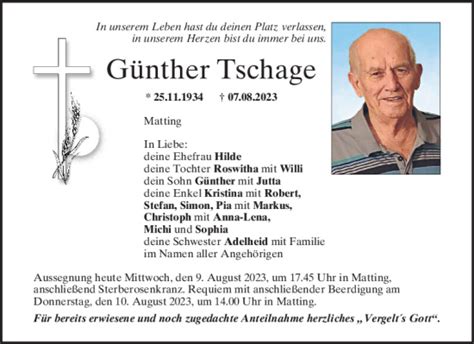 Traueranzeigen von Günther Tschage Mittelbayerische Trauer