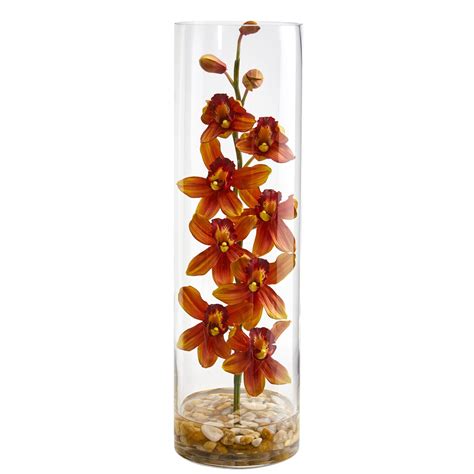 Cymbidium Orchid Artificial Arrangement In Cylinder Vase Cymbidium