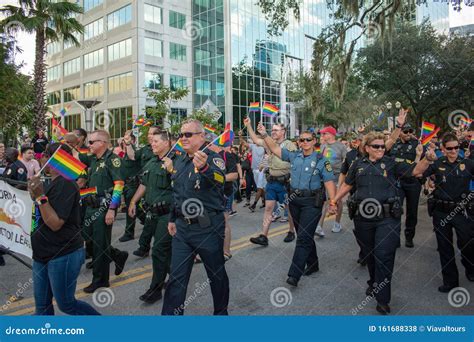 Gay Police Officers In Come Out With Pride Orlando Parade At Lake Eola Park Area Editorial