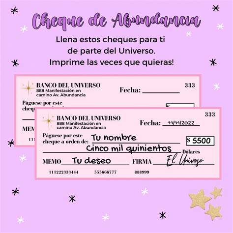 Cheques De Abundancia Cheques En Blanco Para Manifestar Etsy M Xico