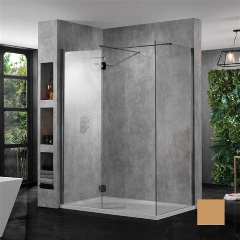 Aquadart Wetroom 10 Brushed Brass Wet Room Clear Glass 800mm