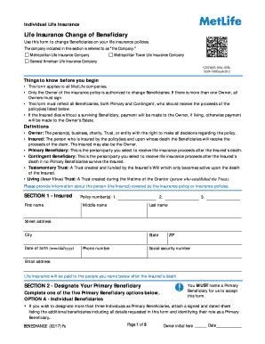 Life Insurance Change Of Beneficiary Metlife S Eforms Fill And Sign