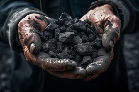 Coal Mining in Mine. Coal in Hands of Miner Worker Stock Illustration ...