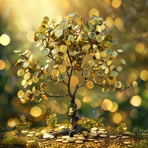 6h Image Of A Money Tree With Gold Coins On A Background Of Green And