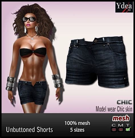 Second Life Marketplace Ydea Unbuttoned Short Mesh Bleu