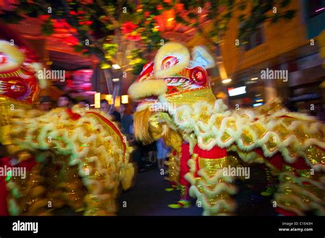 Lion Dance Performers During Chinese New Year Chinatown Singapore