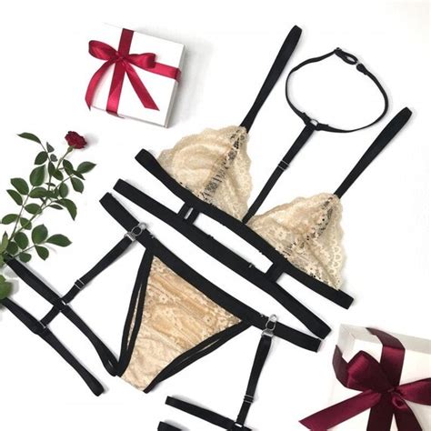 Erotic Lingerie Set With Garters Nude Harness Lingerie Etsy