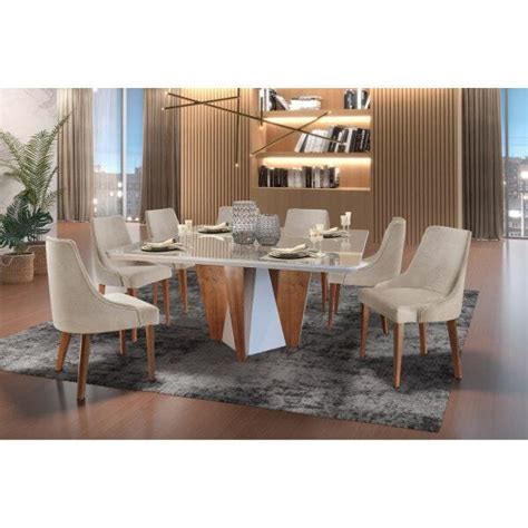 Conjunto Sala De Jantar Mesa Madeira Maci A Cadeiras Roma Mobilare