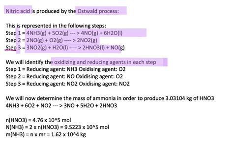 SOLVED Nitric Acid Is Manufactured From Ammonia The First Stage In