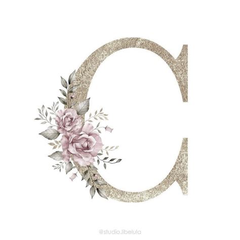 The Letter C Is Decorated With Pink Flowers And Gold Glitters On It S Sides